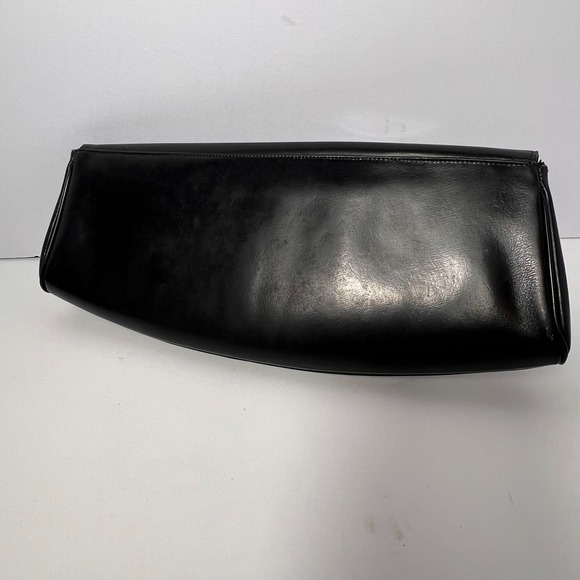 Vintage 1950's Lennox Black Leather Clutch‎ Evening Bag Gold Fleur de Lis Detail - Picture 4 of 10